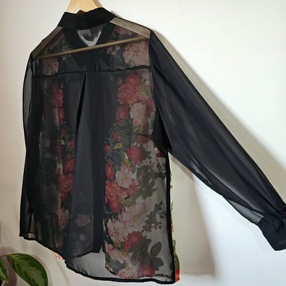 EUC WORTHINGTON WOMAN FLORAL SEMI SHEER BUTTON DOWN SHIRT LONGSLEEVES SIZE 1X - Picture 7 of 14